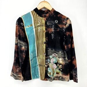Citron Santa Monica Jacket Womens Small Multicolor Silk Blend Floral Patchwork